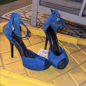 2B Bebe Blue Ankle Strap Heels